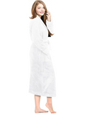 WHITE Unisex Soft Plush Fleece Hooded Bathrobe with slipper